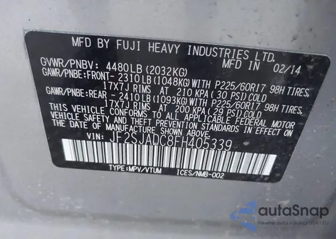 2015 Subaru Forester 2.5I Premium from USA, damaged, VIN JF2SJADC8FH405339